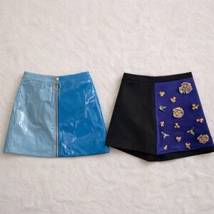 Lot of 2 unique vintage designer mini skirts Blue and Black Women's Skirt Set